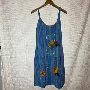 The Little Bazaar NWT Blue Curacao Summer Dress w/ Floral Embroidery Sz L/XL